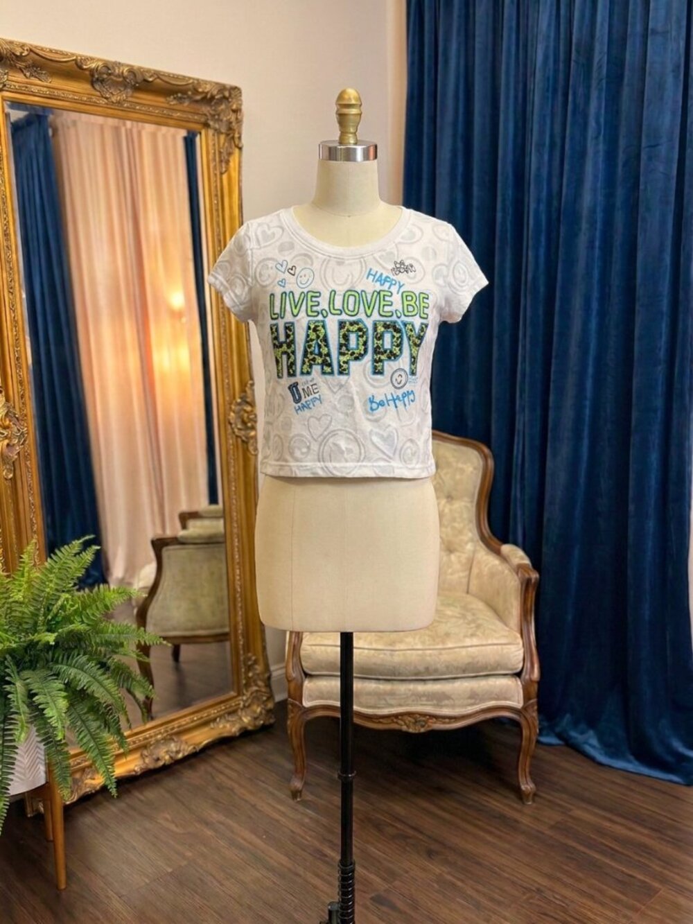Justice Girls Size 8 White Live Love Be Happy Graphic Tank Top Smiley Heart